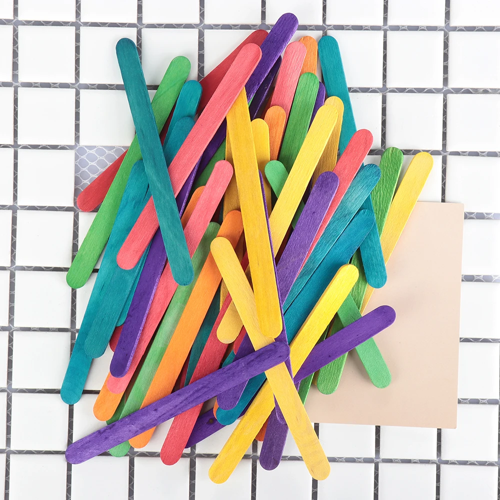Buy 50Pcs/Lot Colorful Wooden Ice Cream Sticks Natural
