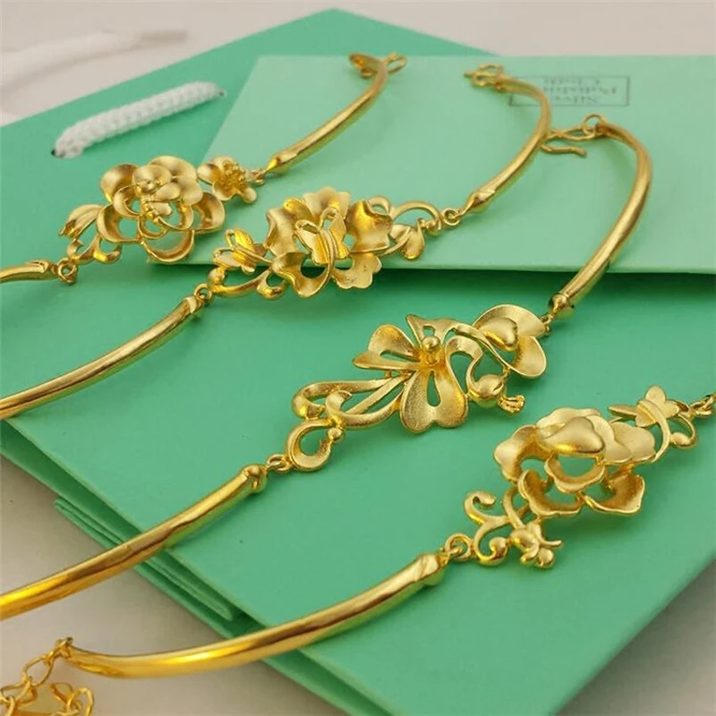 

Fashion Gold Color Bracelets Bangles For Women Flower shape Strand Bracelets Sets Jewelry Party Gifts