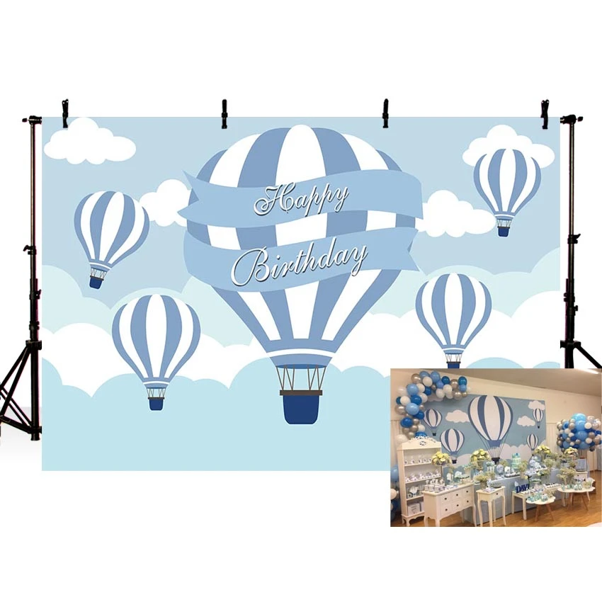 Photo Background Photophone Hot Air Balloon Backdrop Ribbon Cloud Cartoon  Blue Sky Birthday Party Children Photography - Backgrounds - AliExpress