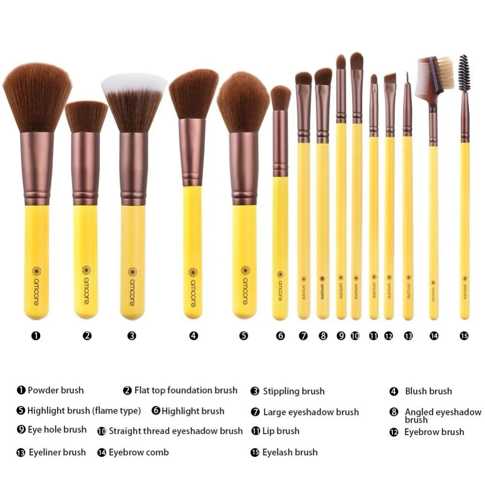 amoore 15pcs Professional Makeup Brushes Synthetic Makeup Brush Set Cosmetics Makeup Tool Kits Powder Foundation Eyeshadow  (1)
