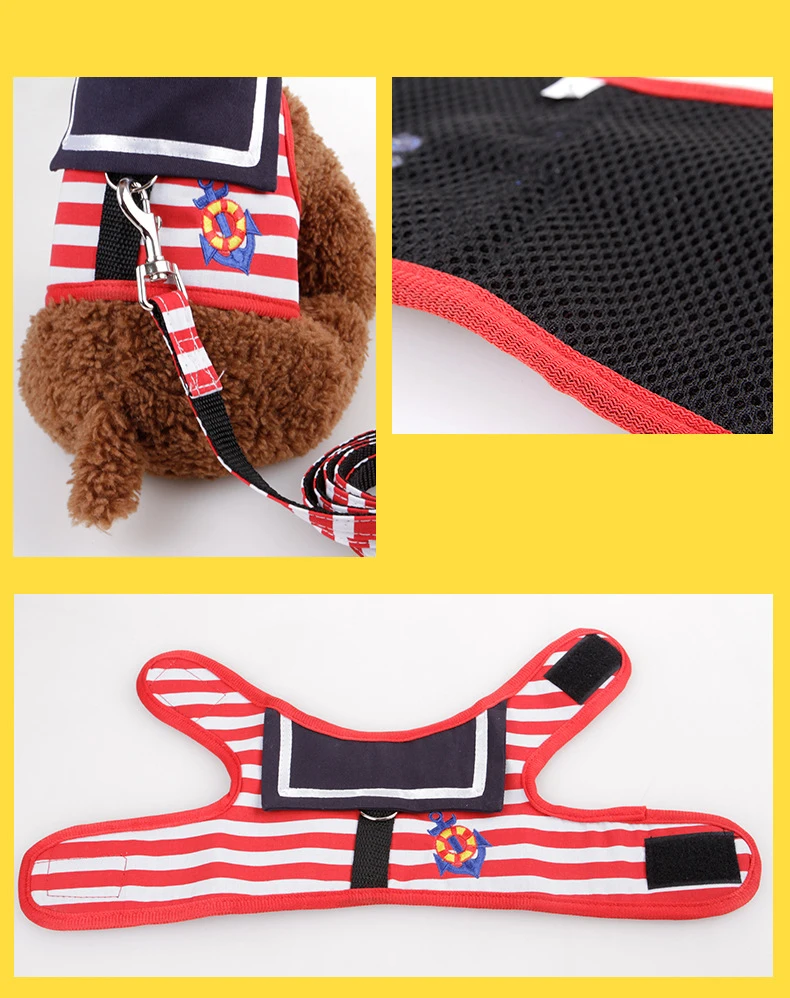Pet Harness Collar for Cats Small Dogs Pet Clothes Navy Uniform Vest Harnesses with Leash Traction Rope Pet Chest Strap Rope (6)