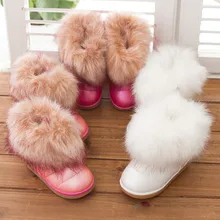 Hot sale!2017 Children girls snow boots faux fox fur kids winter boots sneaker shoes for fur warm windproof cotton-padded shoes
