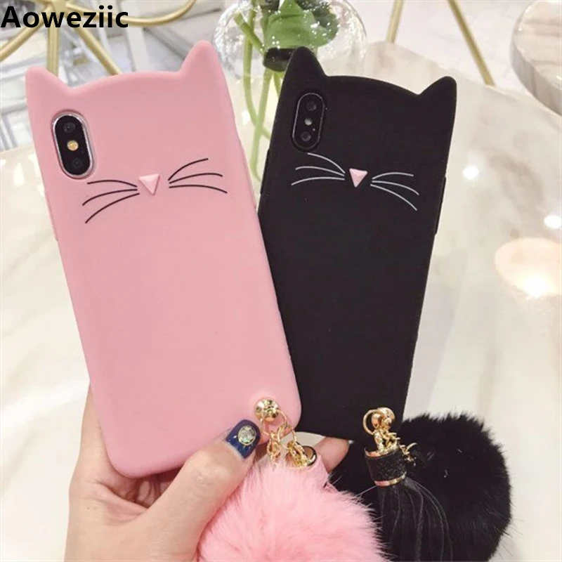 

Aoweziic Cartoon For iPhoneX XS MAX XR mobile phone shell silicone hair ball 6S 7 8plus protection sleeve lovely soft shell case