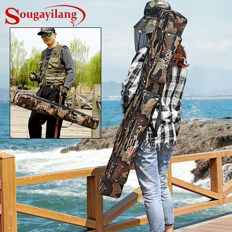 Sougayilang grande capacité 80/120cm longueur Nylon matériel sac de pêche Camouflage deux couches marque canne à pêche sac matériel de pêche