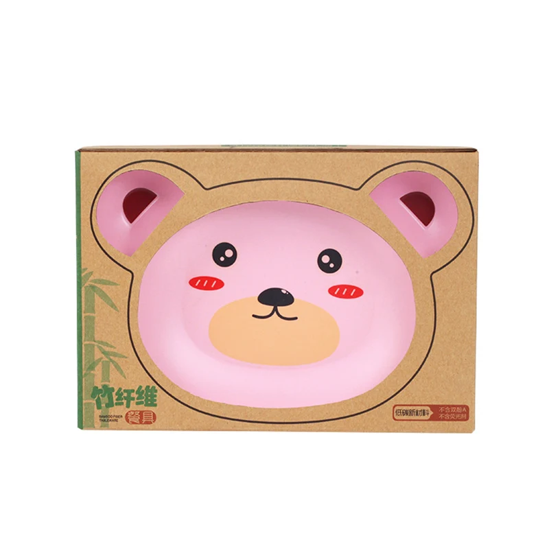 Baby Bamboo Fiber Dinnerware Cartoon Pattern Sub-gird Plates Children Feeding Tableware Irregular Toddler Kids Utensils BB5111 (8)