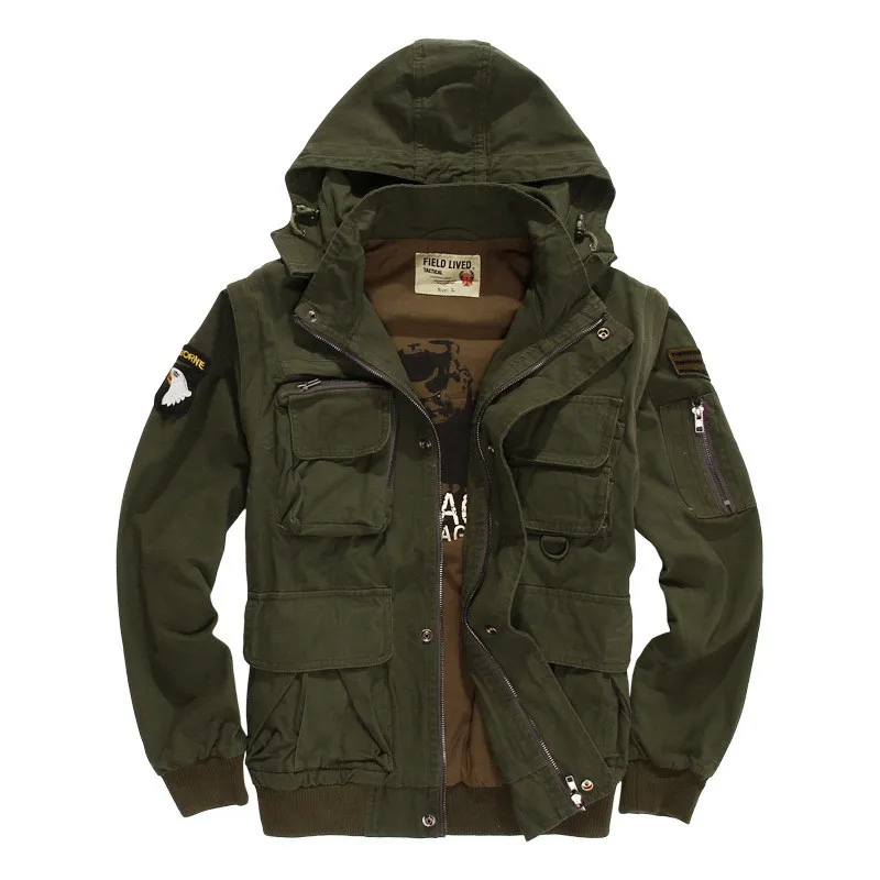 

MORUANCLE New Mens Casual Cargo Jackets With Removable Sleeve Military Style Tactical Jacket And Coat Flight Bomber Outerwear