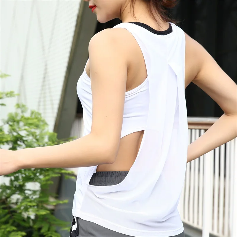 Женская футболка для бега, йоги, Красивая Открытая сетчатая спортивная блузка, майка для фитнеса - Цвет: Белый
