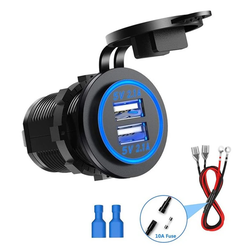 

2019 USB Charger Cover for Motorcycle Auto Truck ATV Boat LED Car 4.2A Dual USB Socket 12-24V auto usb Charger Power Adapter