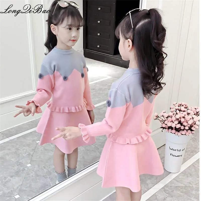 

Baby girl sweater dress set 2018 new autumn and winter dress little girl dress two-piece children's foreign gas suit