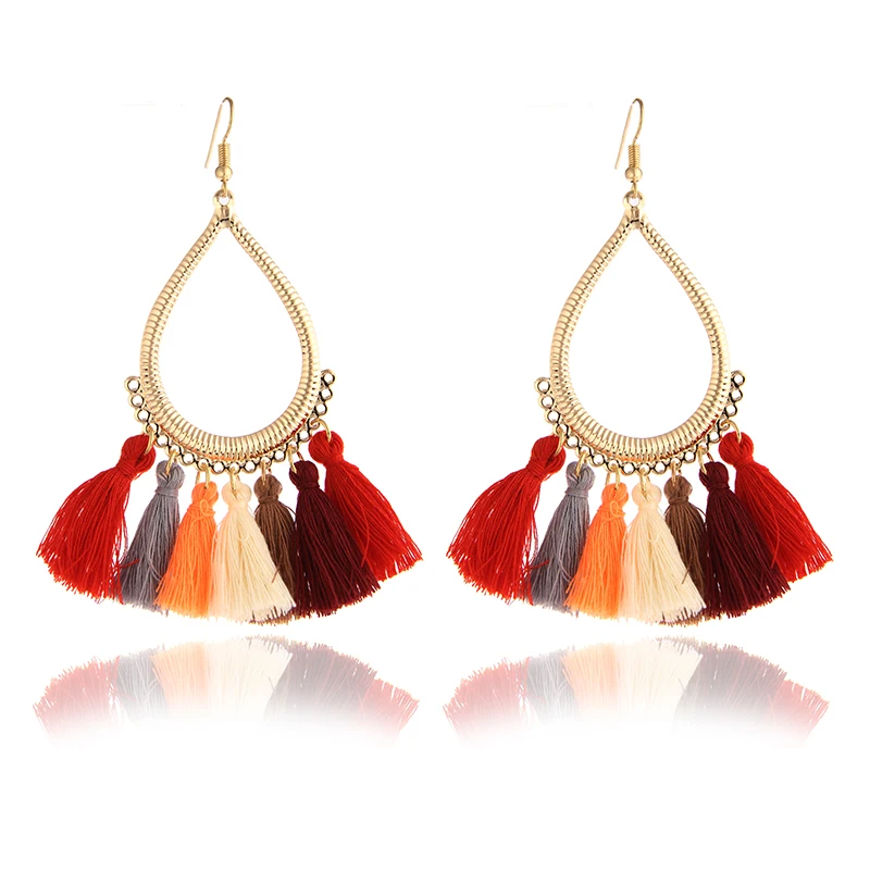 

Hot Charm Vintage Earrings Bohemian Fringe Long Earrings Handmade Ethnic Tassel drop Earring Statement Earring For Women E0266