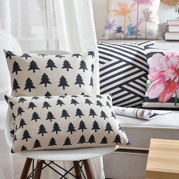 

New Linen Pillow Cover Black White Tree Geometric Palm Tree Floral Cushion Cover Home Decorative Pillow Case 45x45cm/30x50cm