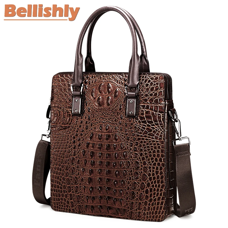 

Bellishly Genuine Leather Men Bag Maleta Men's Luxury Designer Male Business Bags Alligator Hand Portfolio Shoulder Briefcase