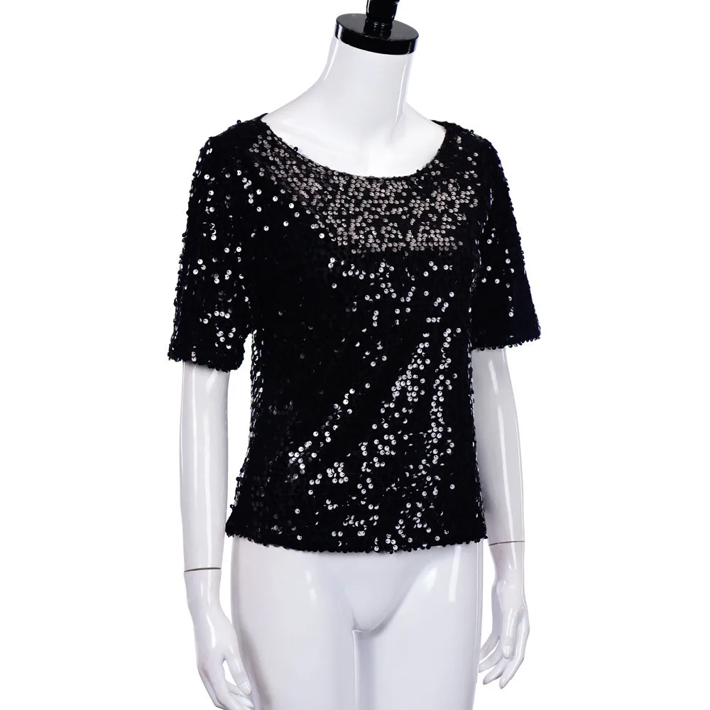KLV модная Женская Блестящая футболка Коктейльные Вечерние Повседневные рубашки большого размера плюс 5xl рубашка короткая рубашка