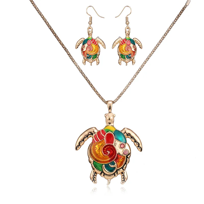 

TSHOU158 Creative fashion Square crystal suit personality color necklace earrings two-piece jewelry
