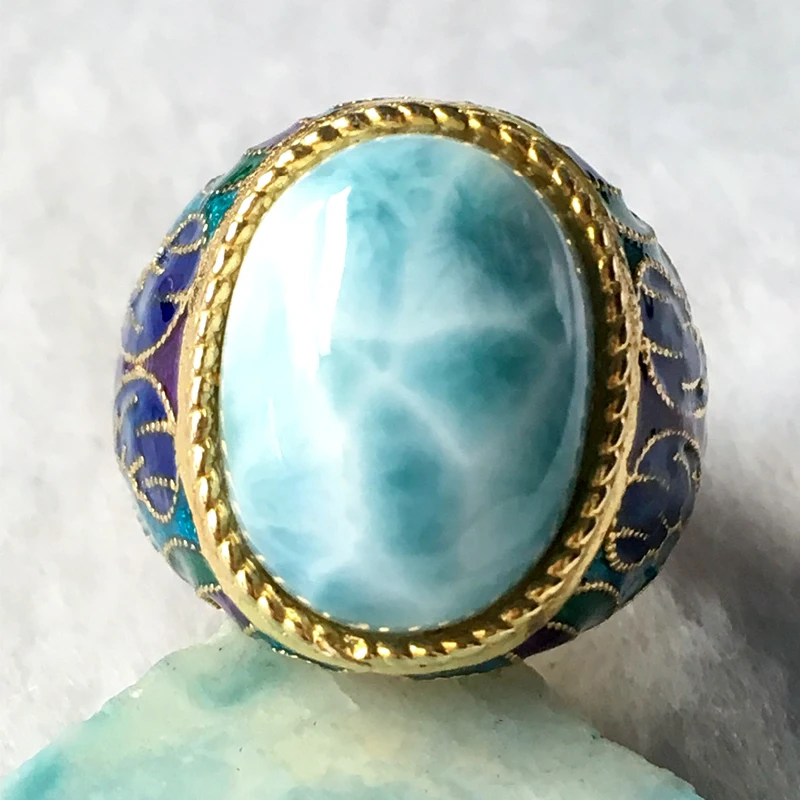 Натуральное серебряное кольцо larimar, овальное 12 мм* 16 мм, редкий синий камень larimar, модное и популярное для вечеринок