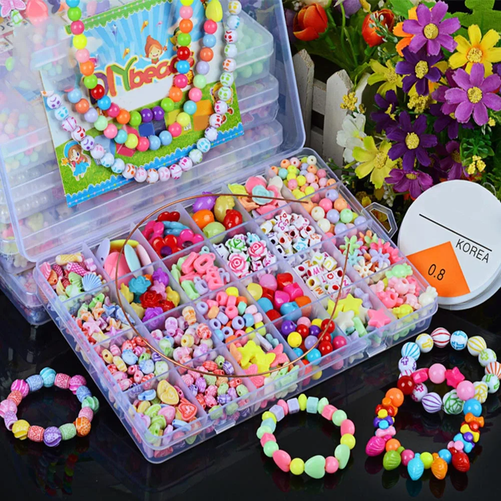 

1 Set Children Kids Girls DIY Bracelet Beads 24 Compartment Arts Craft Jewelry Making Box AN88