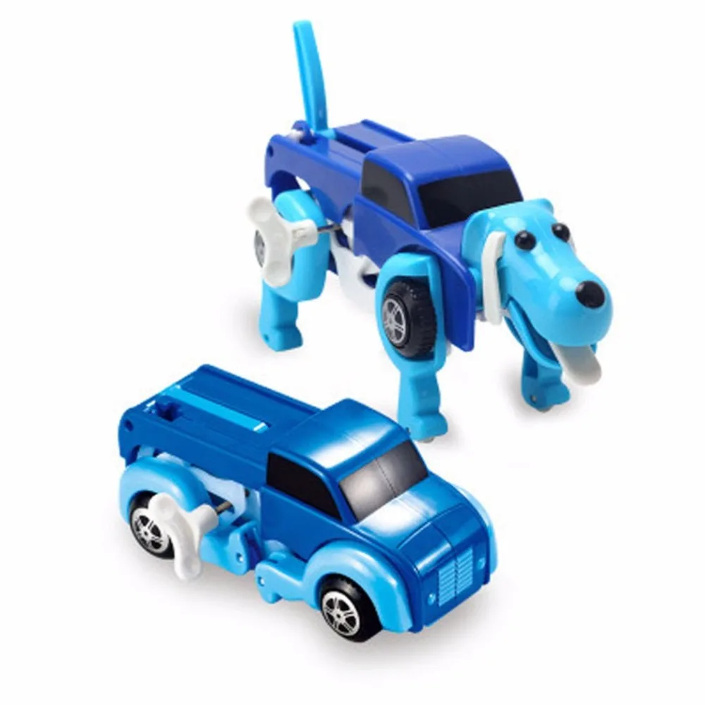 

12cm Lightweight Plastic Automatic transform Dog Car Model Vehicle Clockwork Wind Up Action Figure Baby Educational Develop Toy