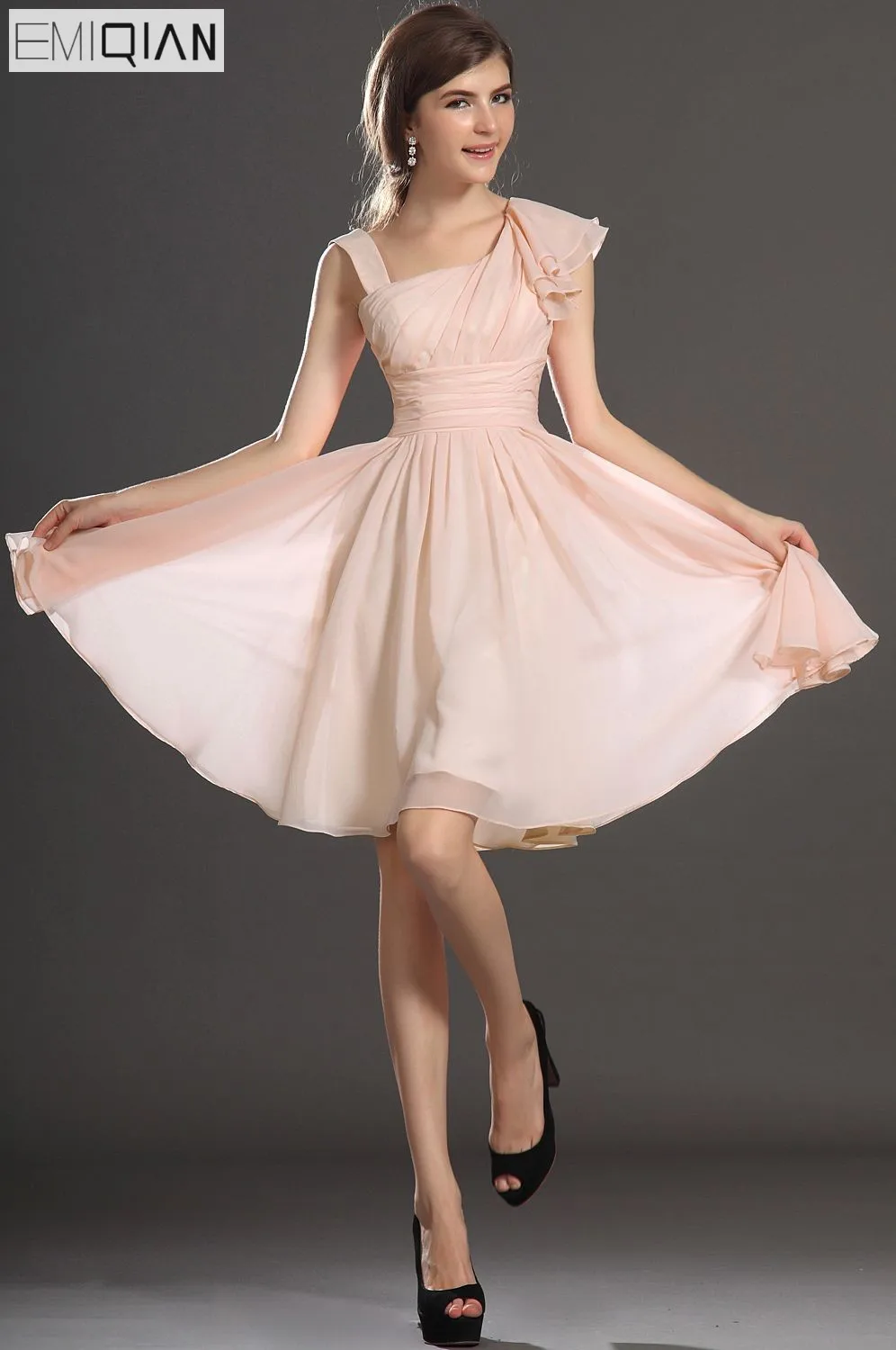 

Free Shipping New Lovely Tank Pleated Bodice Light Pink Chiffon Cocktail Dress
