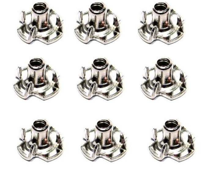 20PCS Metallic M6 Zinc Plated Steel T Nuts Blind Nuts 4 Prongs Knock In Wood