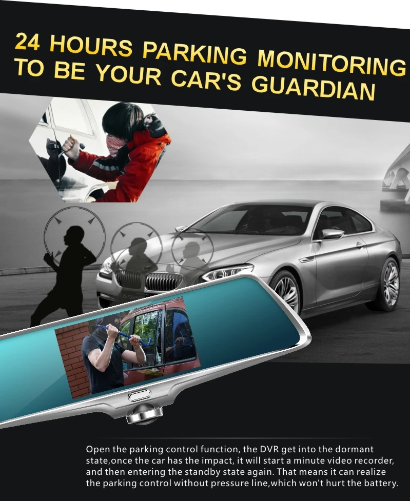 panoramic monitoring system car dvr rearview mirror camera dashcam recorder7