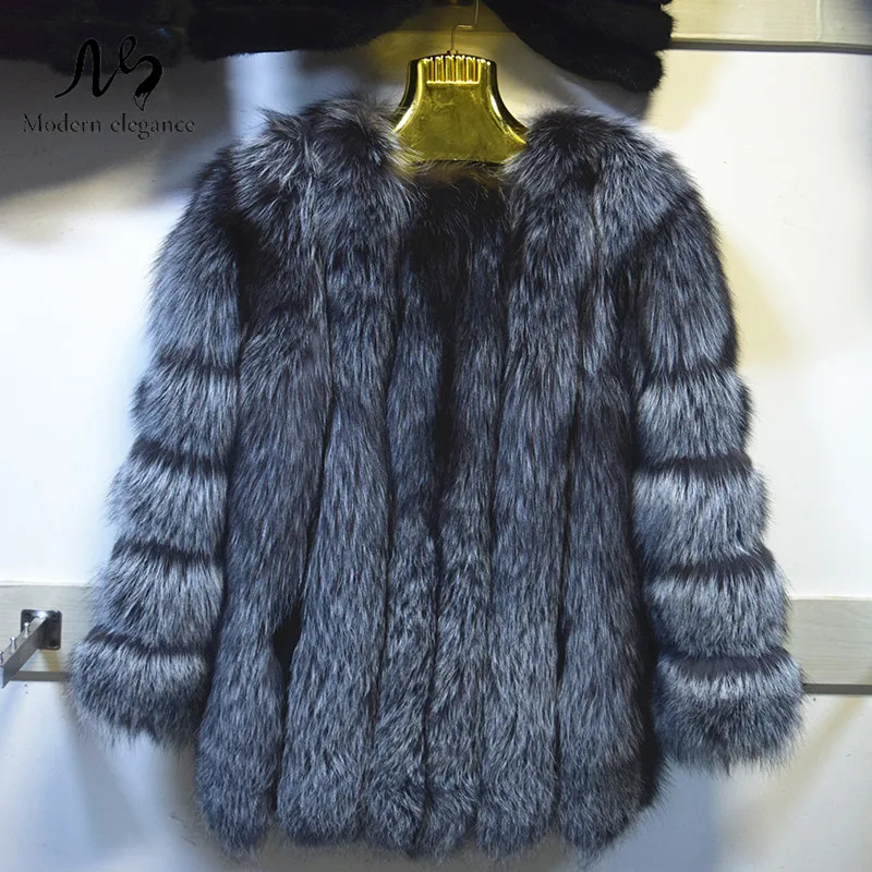 Зима Теплая Настоящее Silver Fox Шуба Мода Роскошные Женские Real меха Натурального