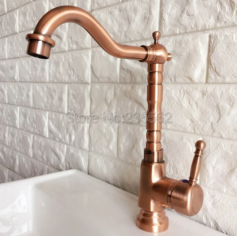 Antique Red Copper Kitchen Sink Faucet Swivel Spout ...