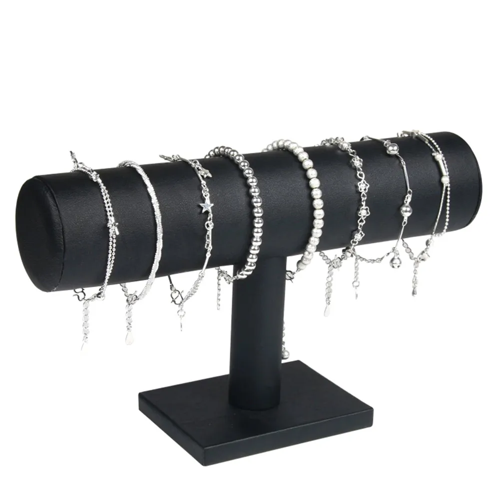 

Jewelry Display Stand Holder Flannelette Fabric PU Leather Bracelet Bangle Necklace Organizer Cases Watch Storage T Bar Rack