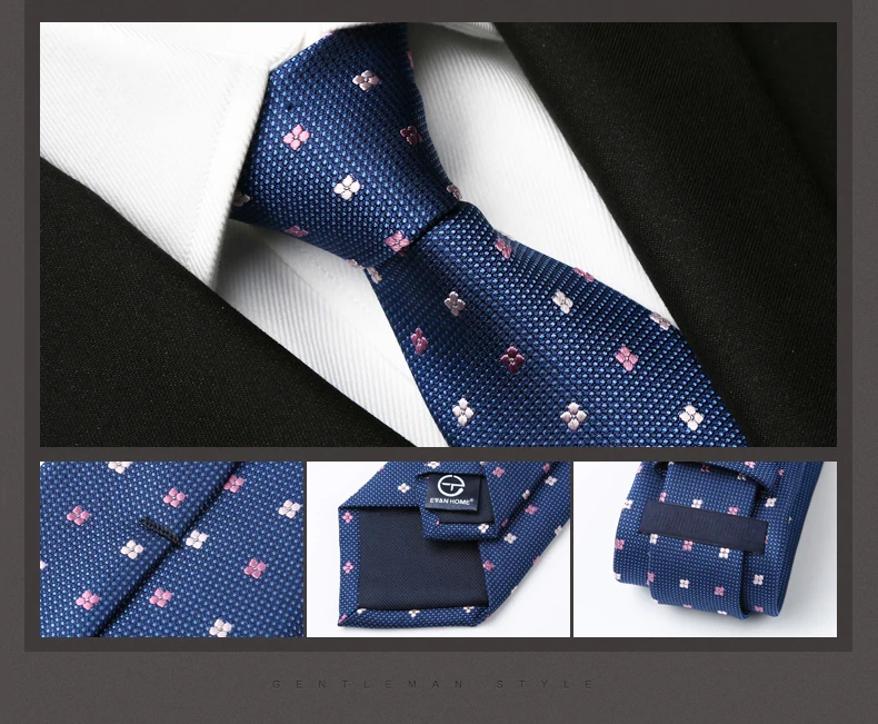 Мужские дизайнерские галстуки, модные, натуральные, шелк, 7 см, галстук для шеи, Роскошные, шелковые, темно-синий, с цветами, жаккардовые галстуки Тканевые для мужчин, подарочная коробка