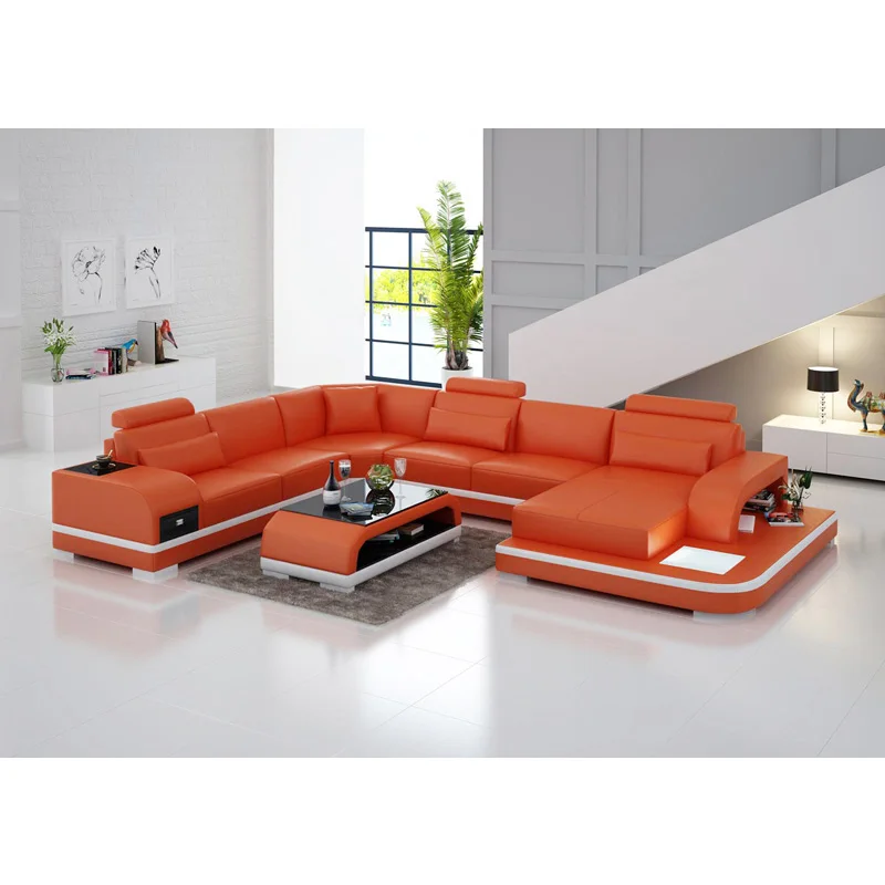 Мебель для гостиной Дешевые кожаный угловой диван 7 местный секционный