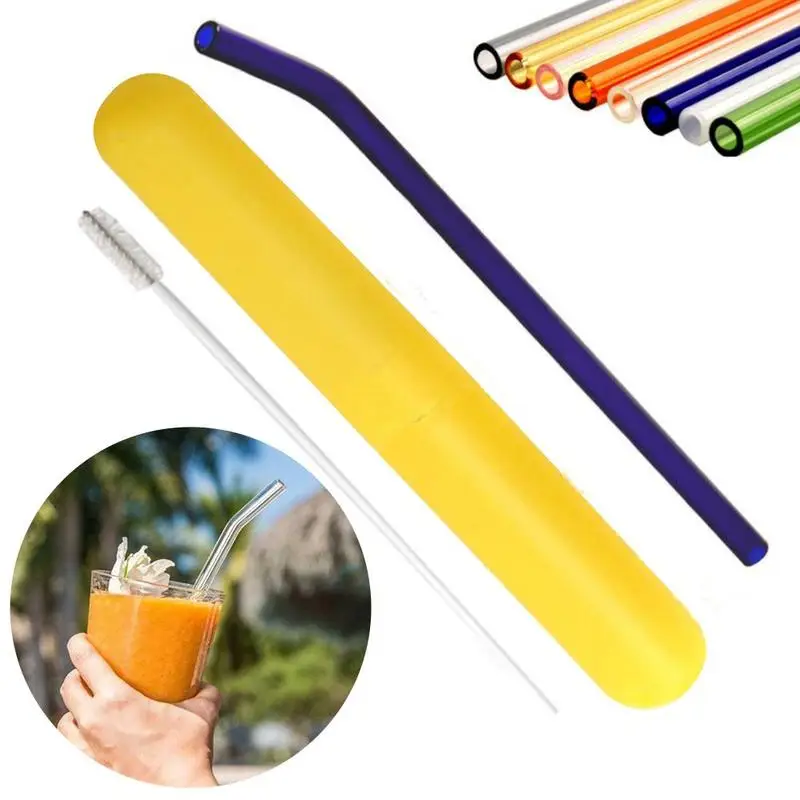 

High Borosilicate Heat-resistant Straw Environmentally Colored Glass Straw Set Straight Tube Curved Tube Drink Drink Straw Set