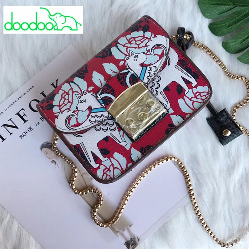 

2018 Brand Graffiti Flap Women Leather Shoulder Bags Handbag Women Multicolor Animal Pattern Printing Cover Chain Crossbody Bags