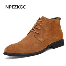 NPEZKGC/мужские ботильоны из натуральной кожи; дышащие мужские кожаные ботинки; обувь с высоким берцем; Уличная Повседневная мужская зимняя обувь; Botas Homme