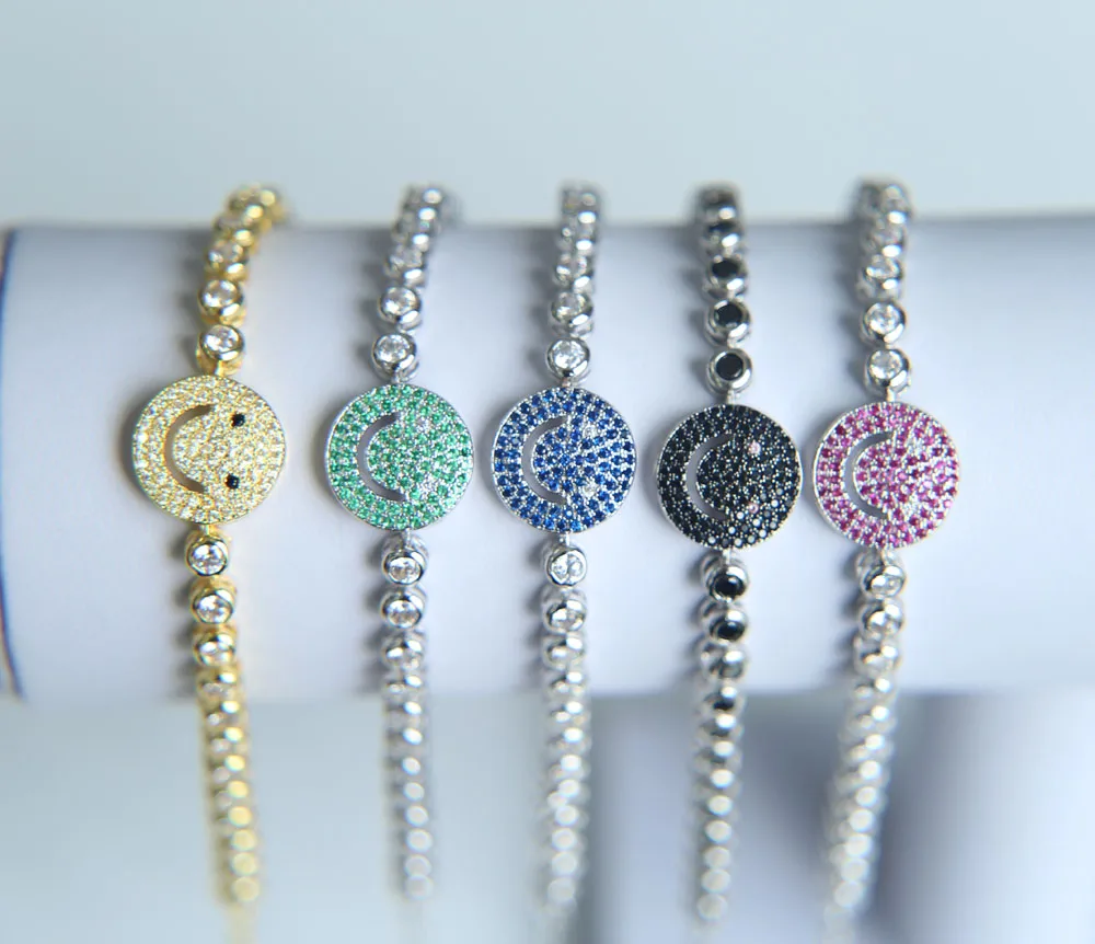 Разноцветные AAA циркониевые смайлики лица очаровательные браслеты для женщин Femme серебряные цвета украшение браслет Feminina