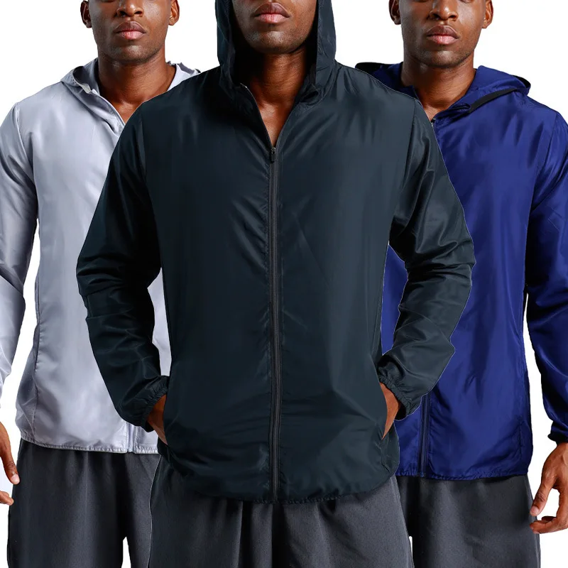 

Summer Men Running Jersey Cycling Sport Clothes Jacket Hooded Thin Skin Quick Dry Sun Protection Gym Causal Ourdoor Sport Coat