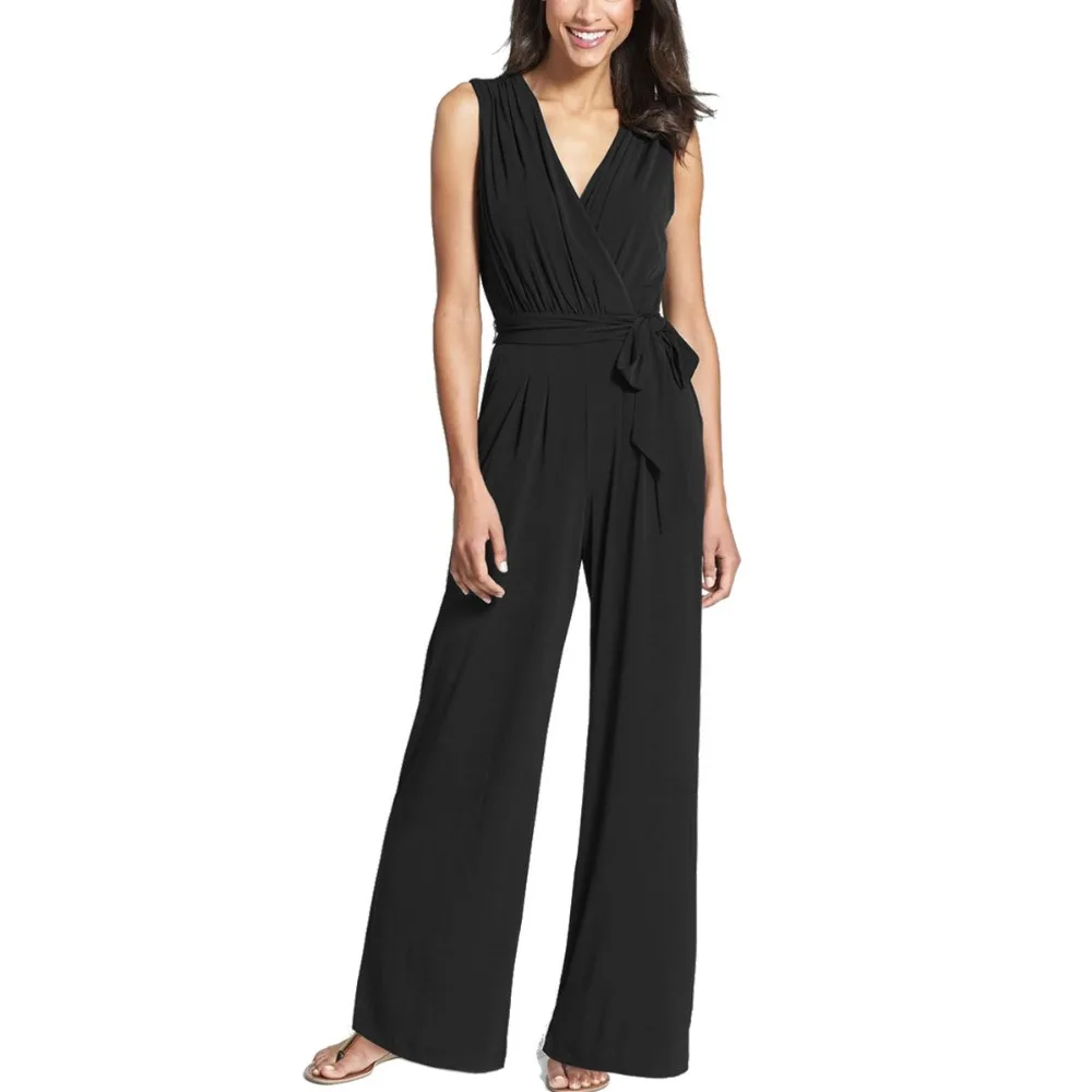 summer women Siamese trousers New Wide legged jumpsuits Sleeveless V
