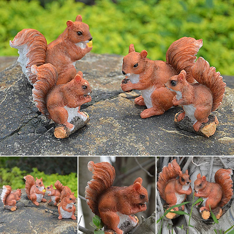 2Pcs/lot Resin Squirrel Sculpture Ornaments Collectible Outdoor Home Garden Decor