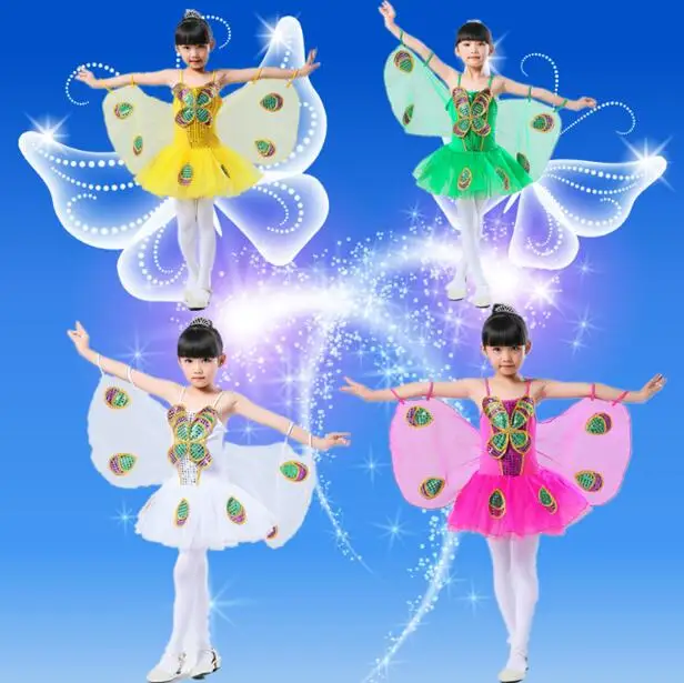 Детское платье феи, принцессы с украшением в виде крыльев бабочки повязка на голову, костюм с юбкой-пачкой для дней рождения и вечеринок украшения сценическое платье для танцев