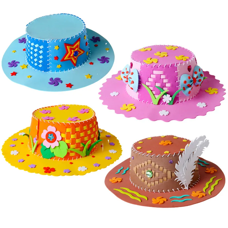 1 шт DIY цветы звезды детские вечерние шляпы узоры EVA пена бумажная шляпа игрушки плетение искусство для детского сада детские игрушки 0-12 месяцев