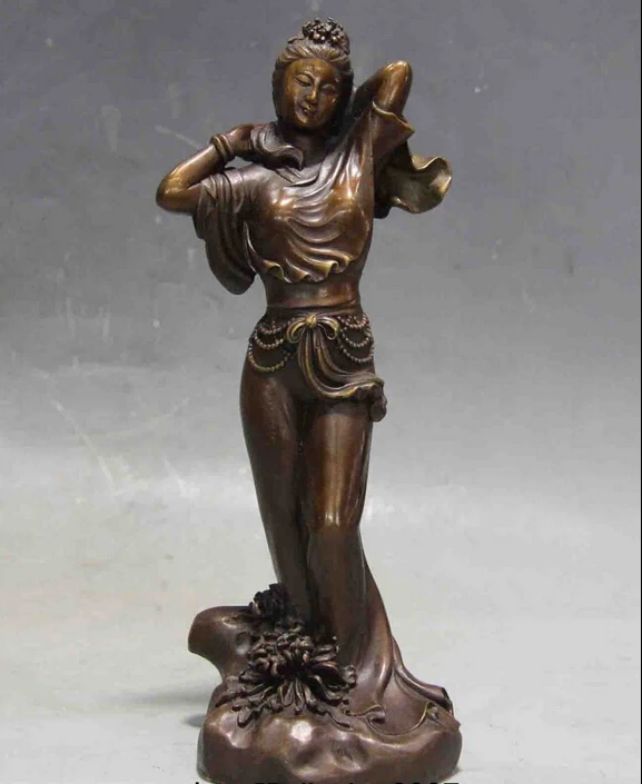 

Chinese Folk Classical copper Bronze Chrysanthemum Beauty art Sculpture statue
