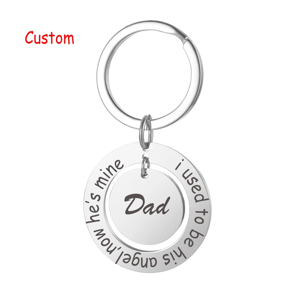 

Custom Laser Lettering key ring Used To Be Her/His Angel Now She's/He's Mine Dad/Mom Keychain Father and Mother Gift SL-041