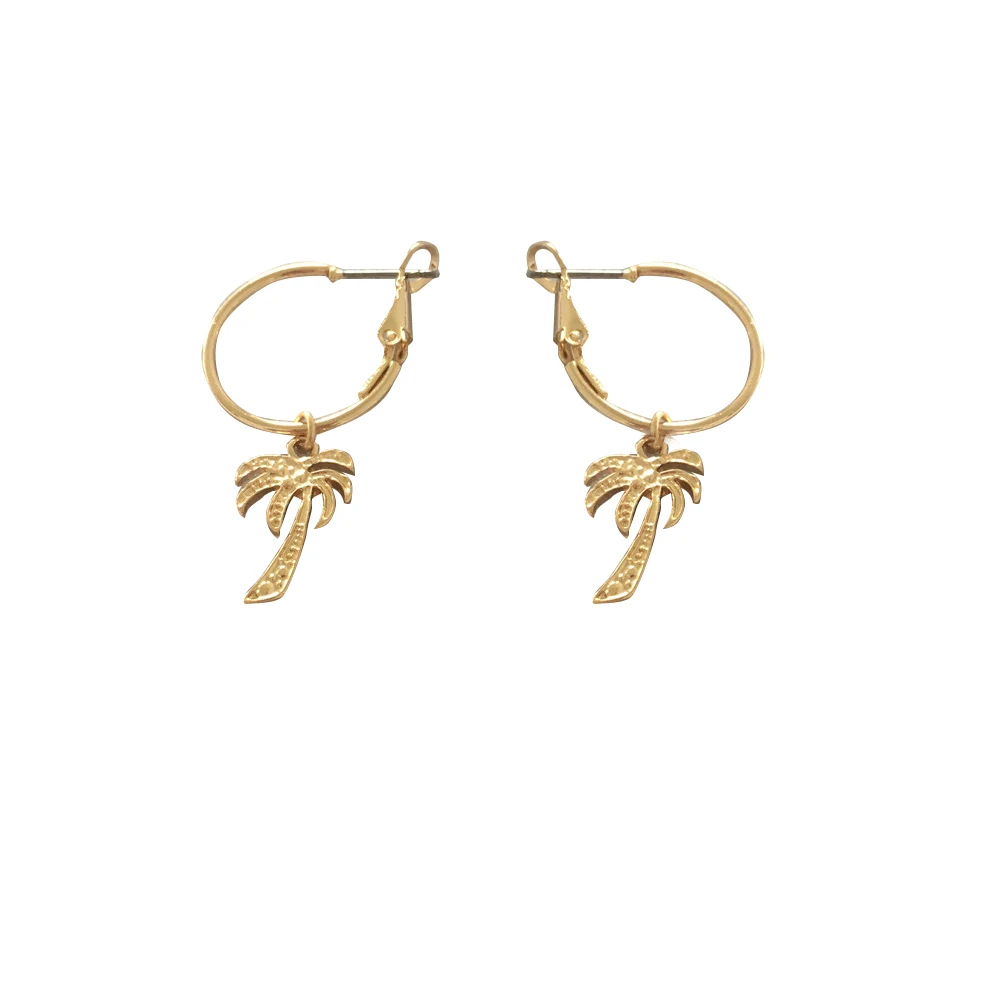 

FASHION JEWELRY GOLD SILVER COLOR PLATING SMALL PALM TREE HOOP EARRINGS
