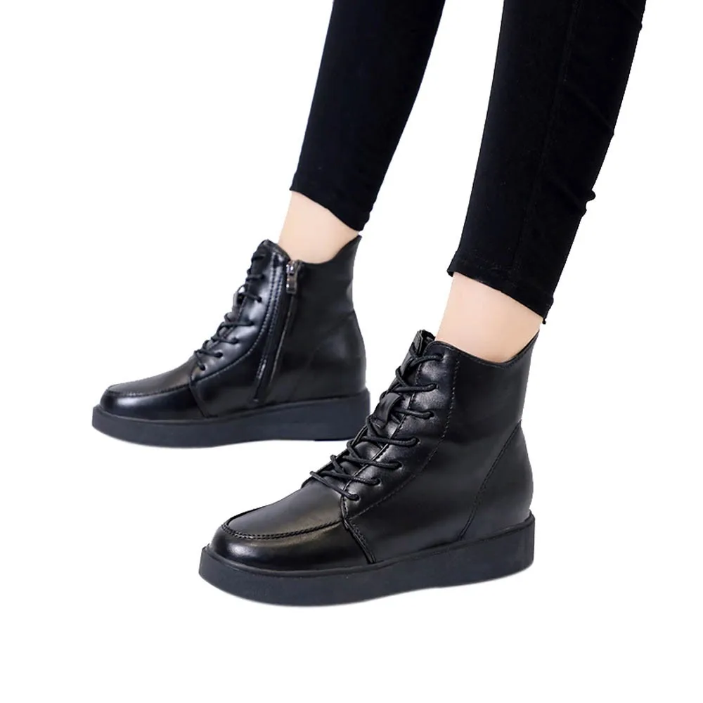 

Women British Thick-Soled Lace-Up Martin Boots Warm Increase High Shoes leather boots women platform #g8
