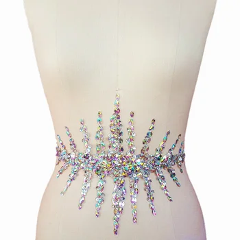 

PATACHES Appliques 20x33cm Sew On AB Sequins Rhinestone Stone Crystal Beaded for Wedding Dress DIY Bridal Belt Waist Decoration