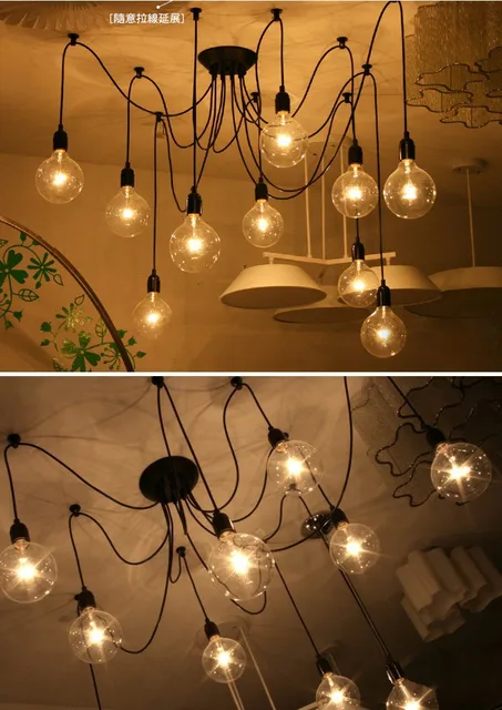 Mordern Nordic retro Edison żarówka światło Żyrandol Vintage Loft Antique regulowany DIY E27 art Spider lampa sufitowa oprawa światło -