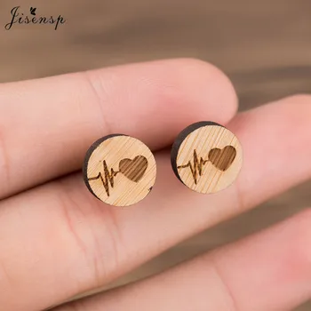 

Jisensp Fashion Heartbeat Stud Earrings ECG Medical Wooden Jewelry for Nurse Doctor Cute Love Heart Women Earrings bijoux