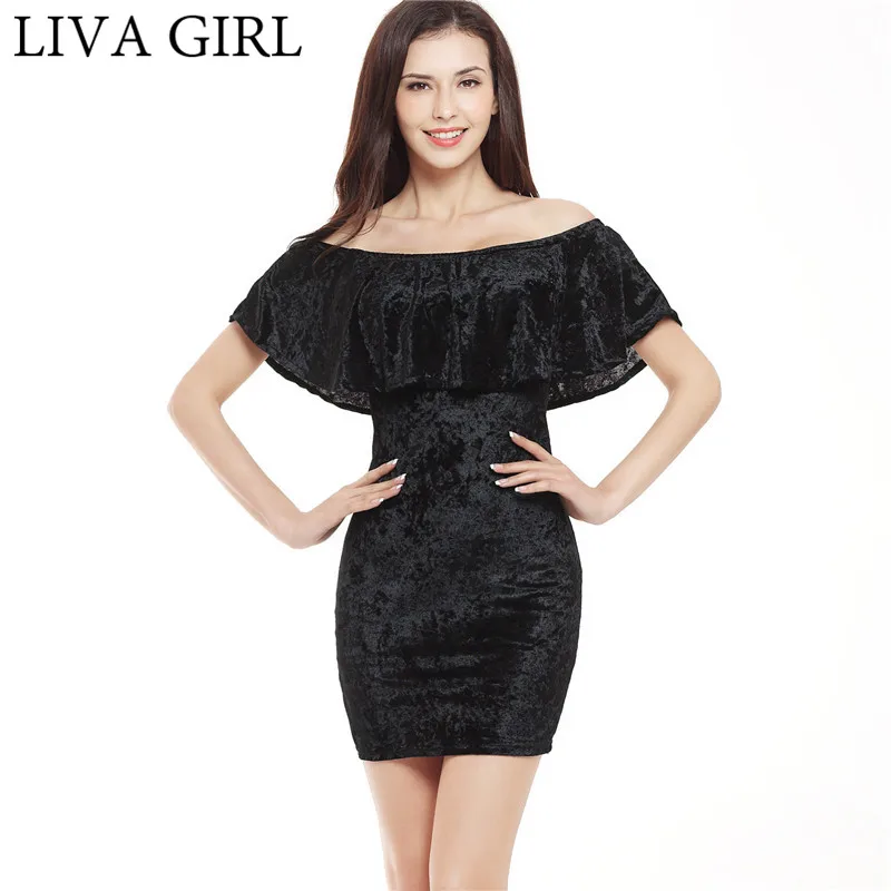 2018 LIVAGIRL Slash шеи рябить сексуальное мини-платье без рукавов Для женщин летние