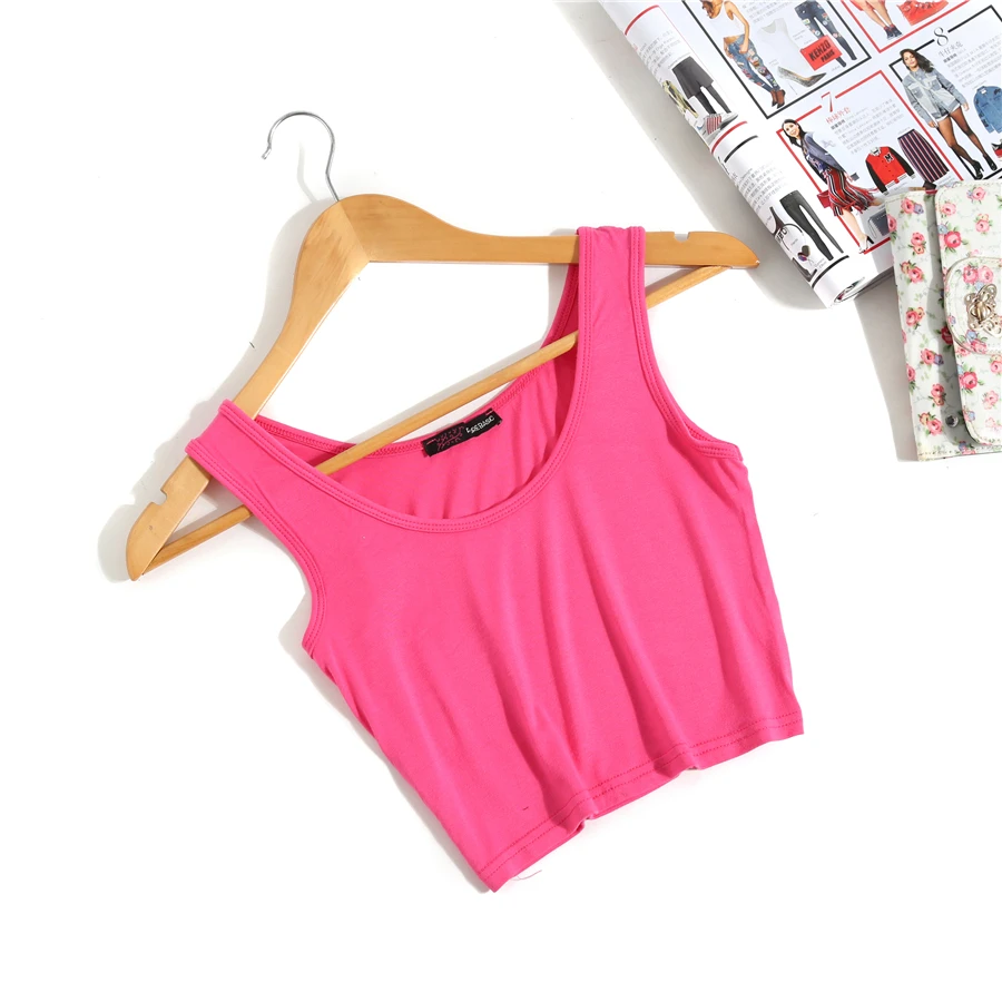 

Summer Slim Render Short Top Women Sleeveless U Croptops Tank Tops Solid Black/White Crop Tops Vest Tube Top 8 Color