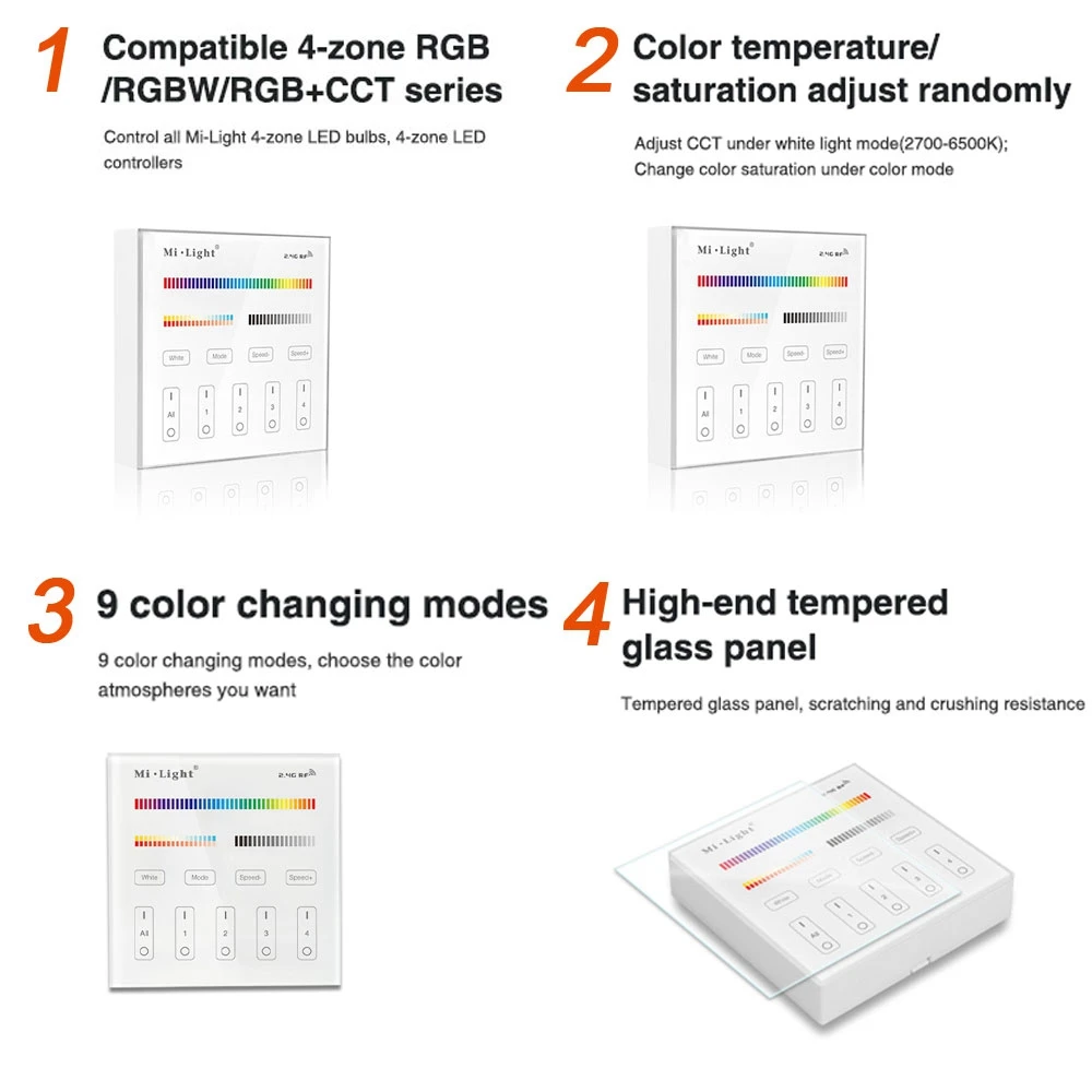 Milight 4 зоны 8 зон 2,4 ГГц Беспроводной WI-FI переключатель сенсорной панели/RGBW/RGB + CCT светодиодный Smart ПДУ B0 B1 B2 B3 B4 B8