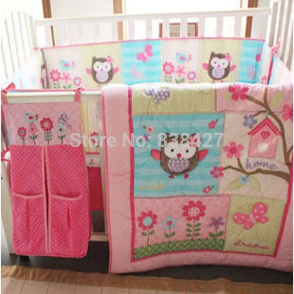 Ups Free 100 Cotton 7 Pieces Owls Baby Bedding Set Pink Ups Free 100 Cotton 7 Pieces Owls Baby Bedding Set Pink Embroidery Quilt Nursery
