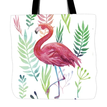

Flamingo Designs Printing Tote Bag For Shopping Travel School Double Sided Printing White Canvas Hand Bags
